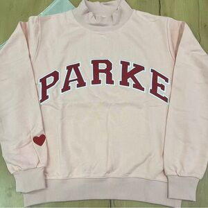 Parke Pale Pink Mock Neck Sweatshirt with Red Appliqué Heart